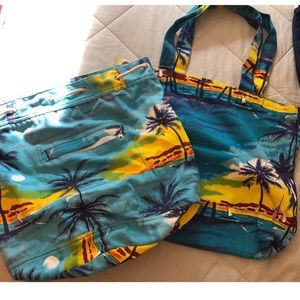 Drawstring back pack and matching tote.